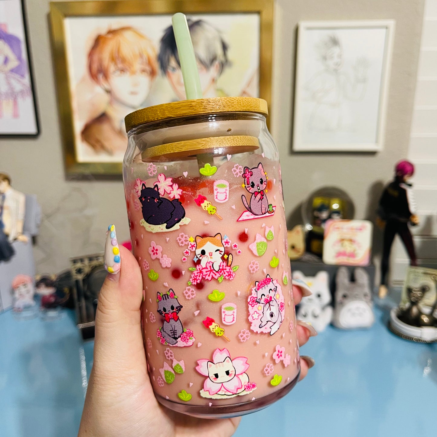 Sakura Kitties ♥ 16oz Glass Can