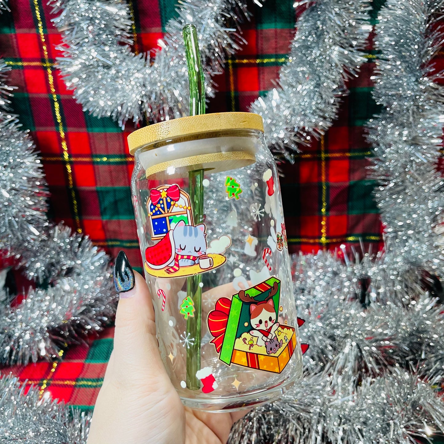 Christmas Kitties ♡ 16oz Glass Can