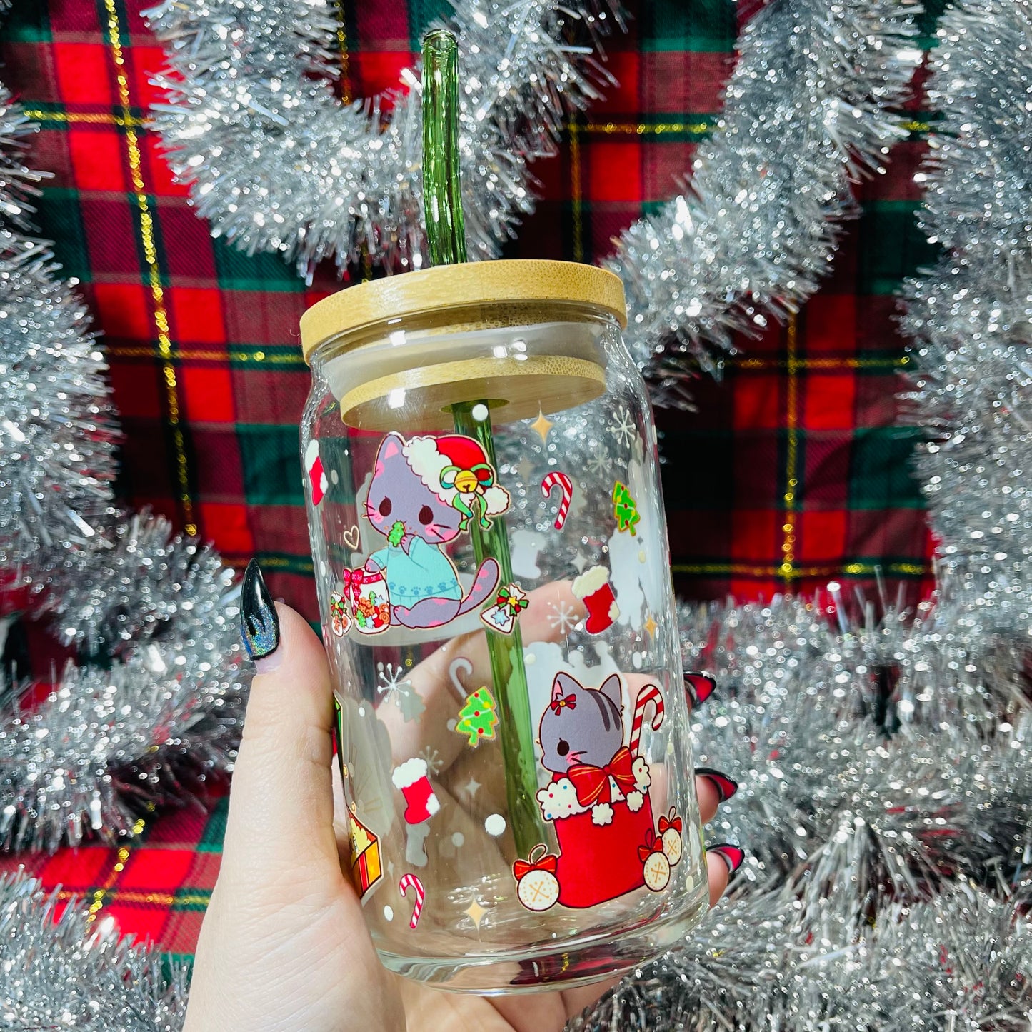 Christmas Kitties ♡ 16oz Glass Can