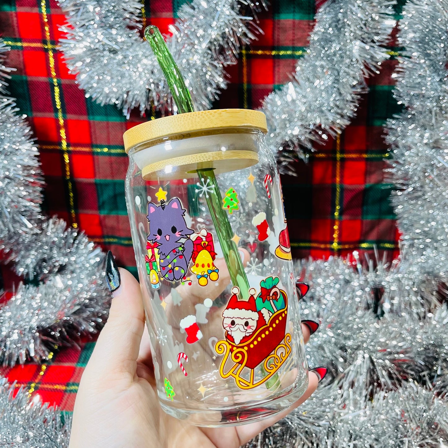 Christmas Kitties ♡ 16oz Glass Can