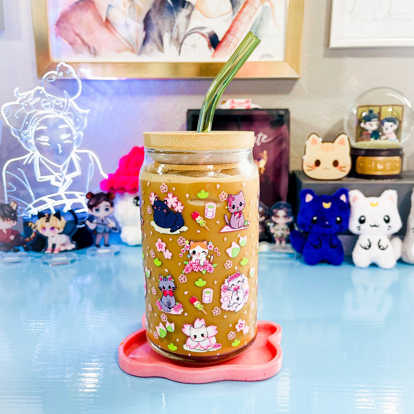 Sakura Kitties ♥ 16oz Glass Can