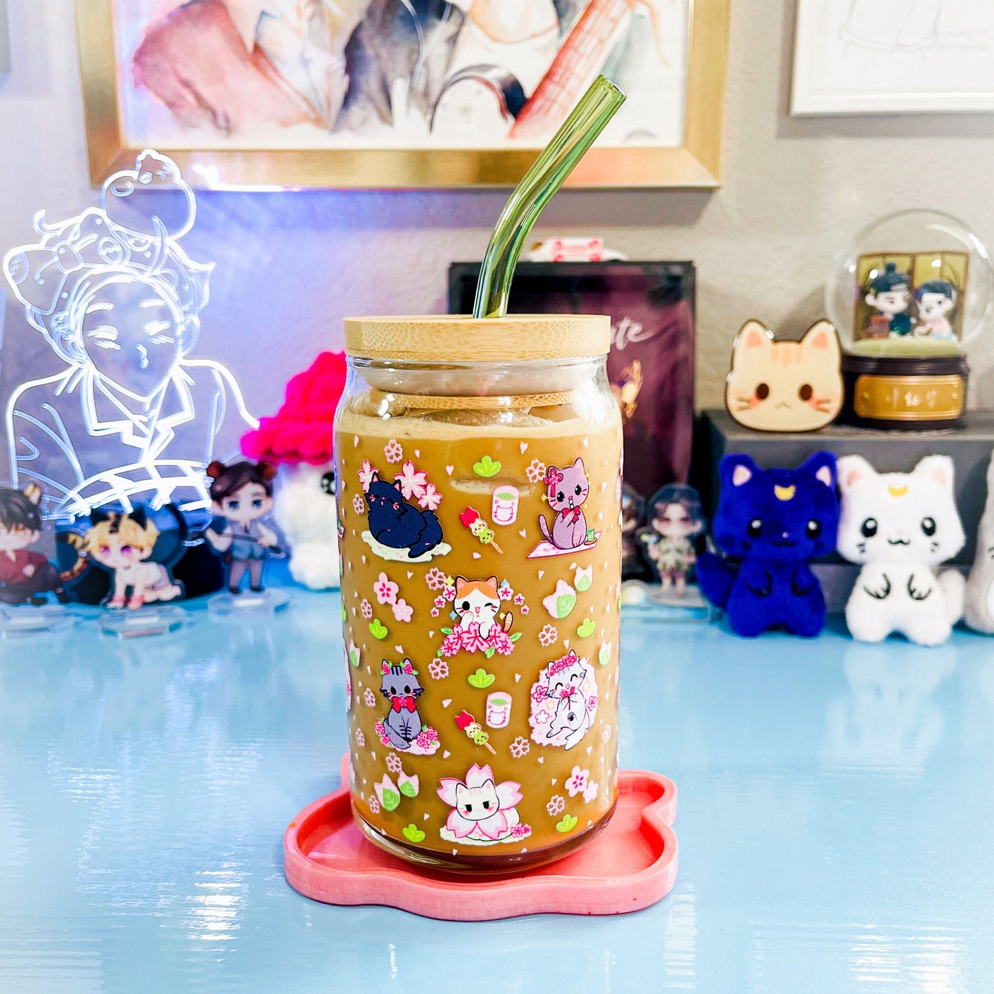 Sakura Kitties ♥ 16oz Glass Can - PREORDER