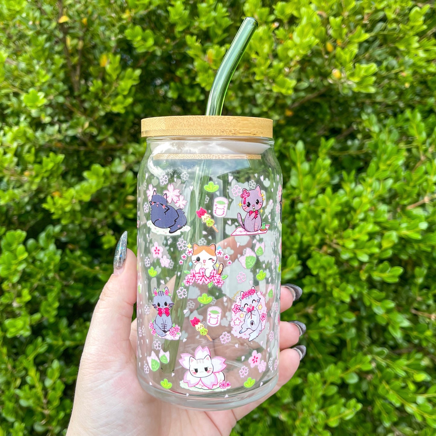 Sakura Kitties ♥ 16oz Glass Can