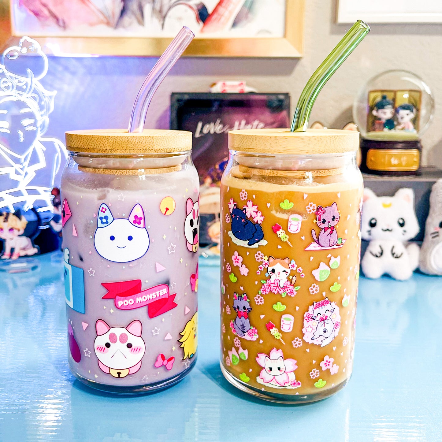 Sakura Kitties ♥ 16oz Glass Can